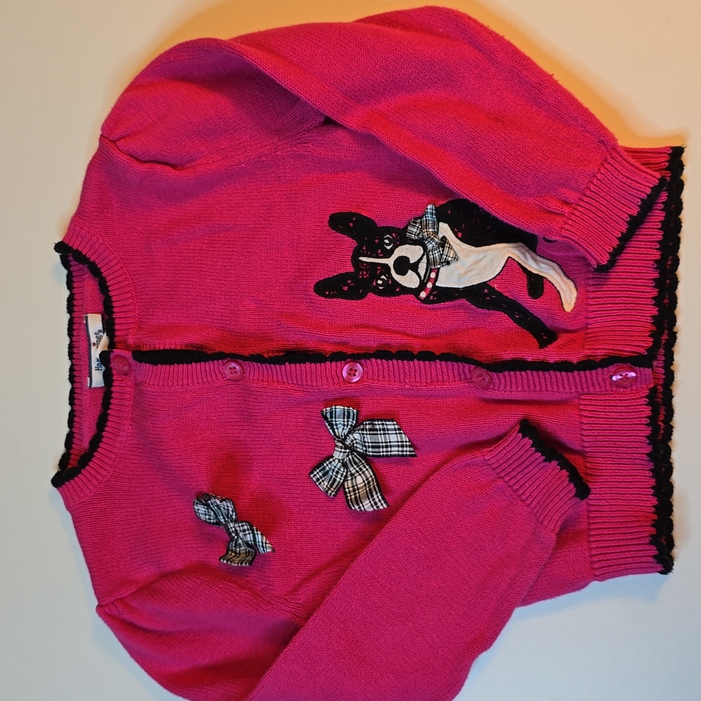 Hartstrings Fuchsia Cardigan with Dog and Bow Accents